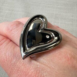 Stately Steel Heart Ring with Simulated Diamond